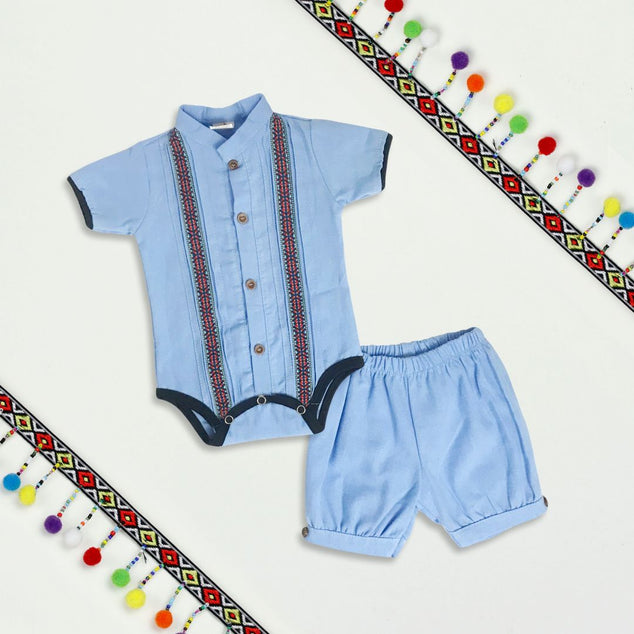Set manga corta tipo guayabera para bebés niños