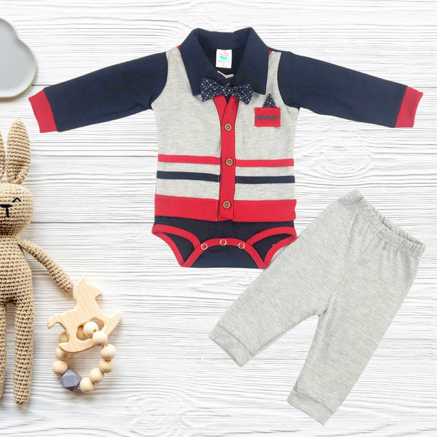 Set de body manga larga con chaleco de rayas para bebés niños