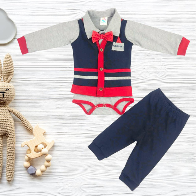 Set de body manga larga con chaleco de rayas para bebés niños