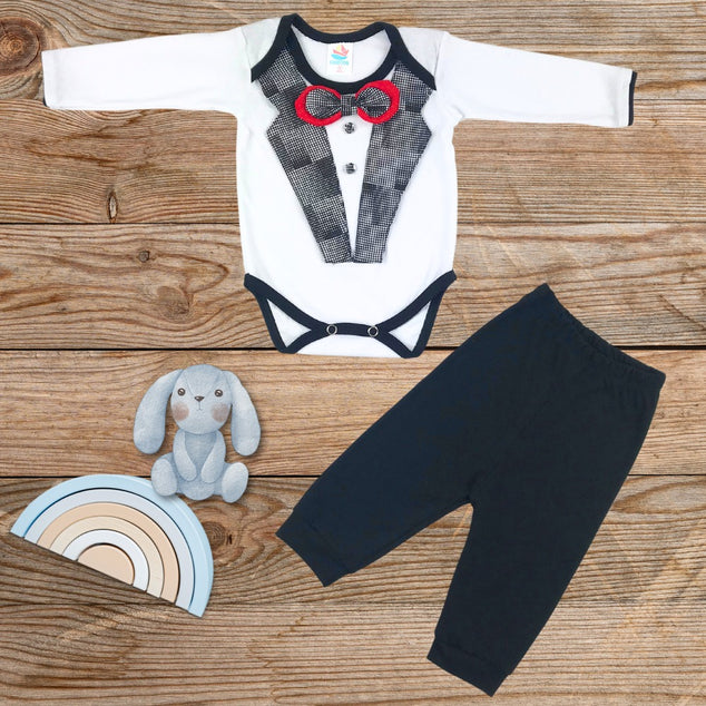 Body manga larga   con solapa  y /moño  para bebés niños