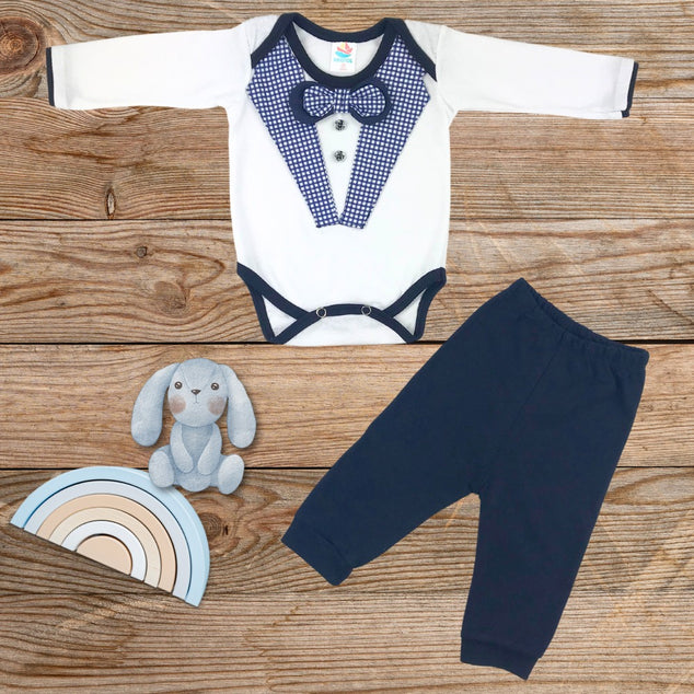 Body manga larga   con solapa  y /moño  para bebés niños