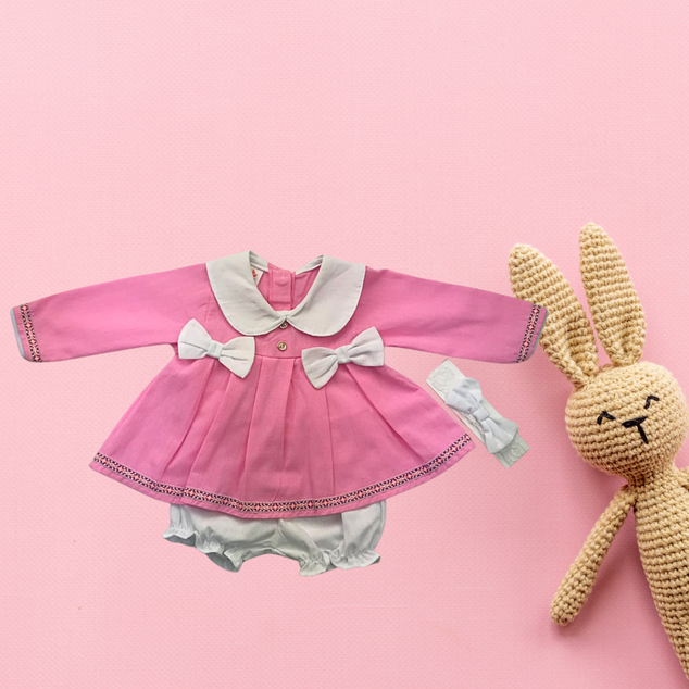 Coordinado de Vestido manga lcorta  con calzon manta para Bebés Niñas