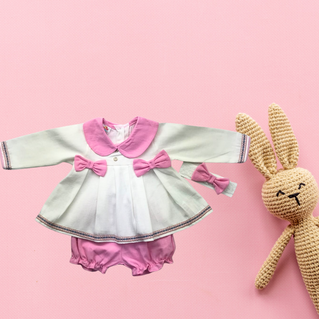 Coordinado de Vestido manga lcorta  con calzon manta para Bebés Niñas