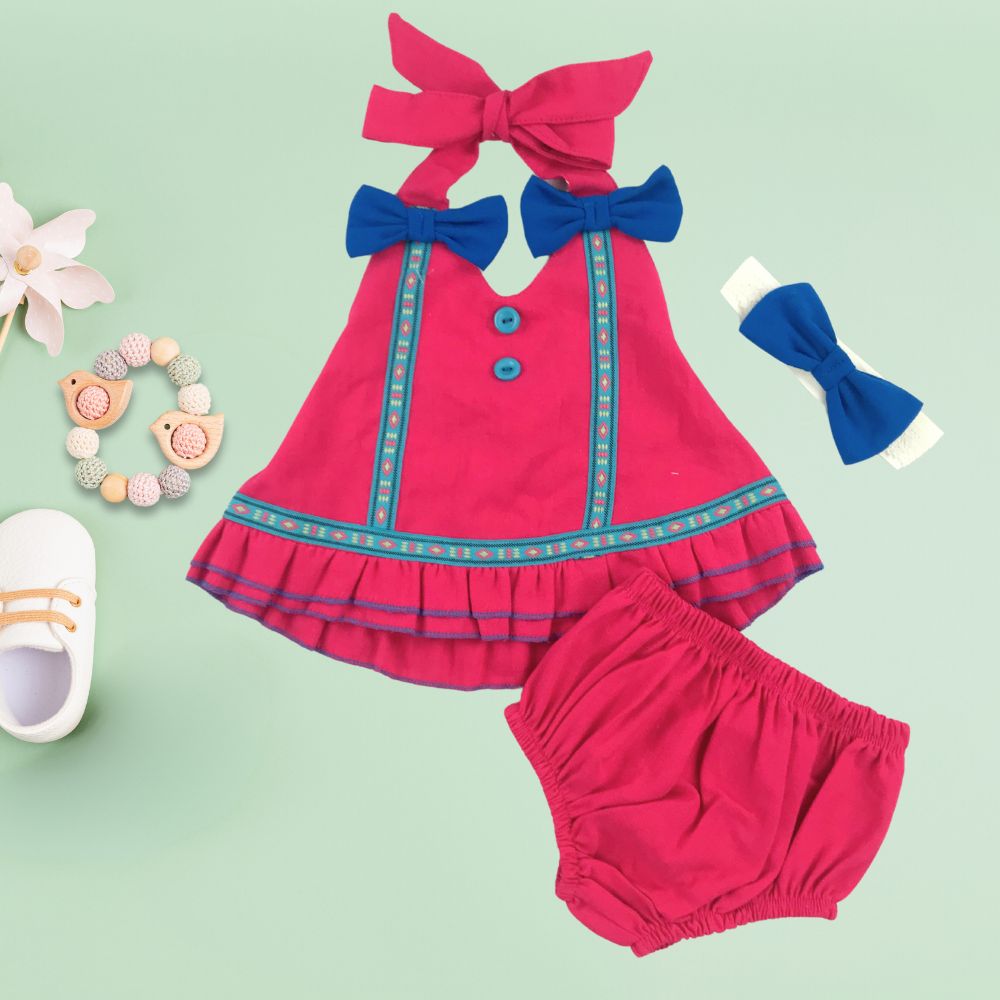 Batita halter con calzón de manta para bebe niña