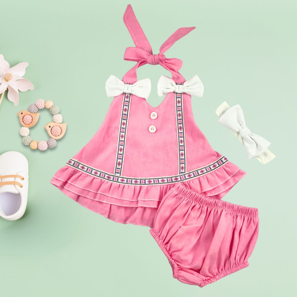 Batita halter con calzón de manta para bebe niña