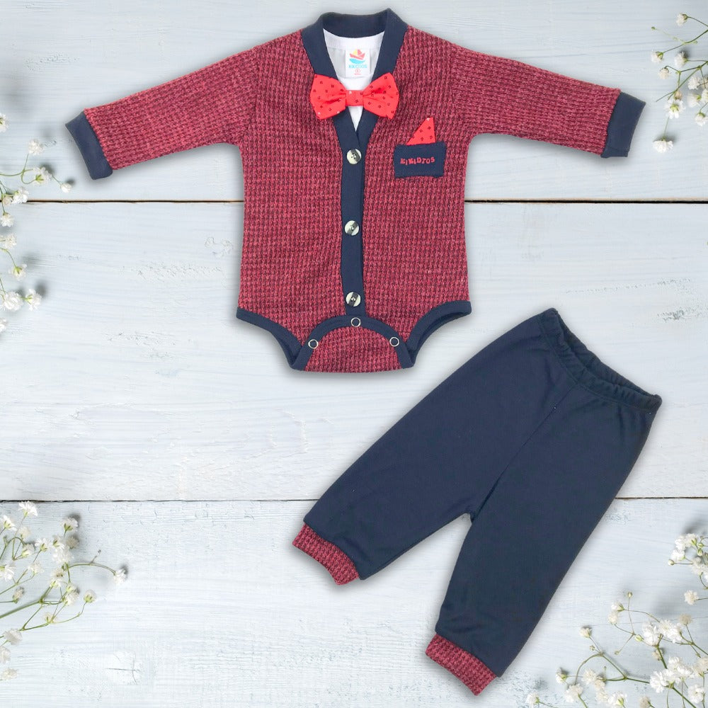 f Coordinado tipo smoking con moñoy pantalón para bebés niños.