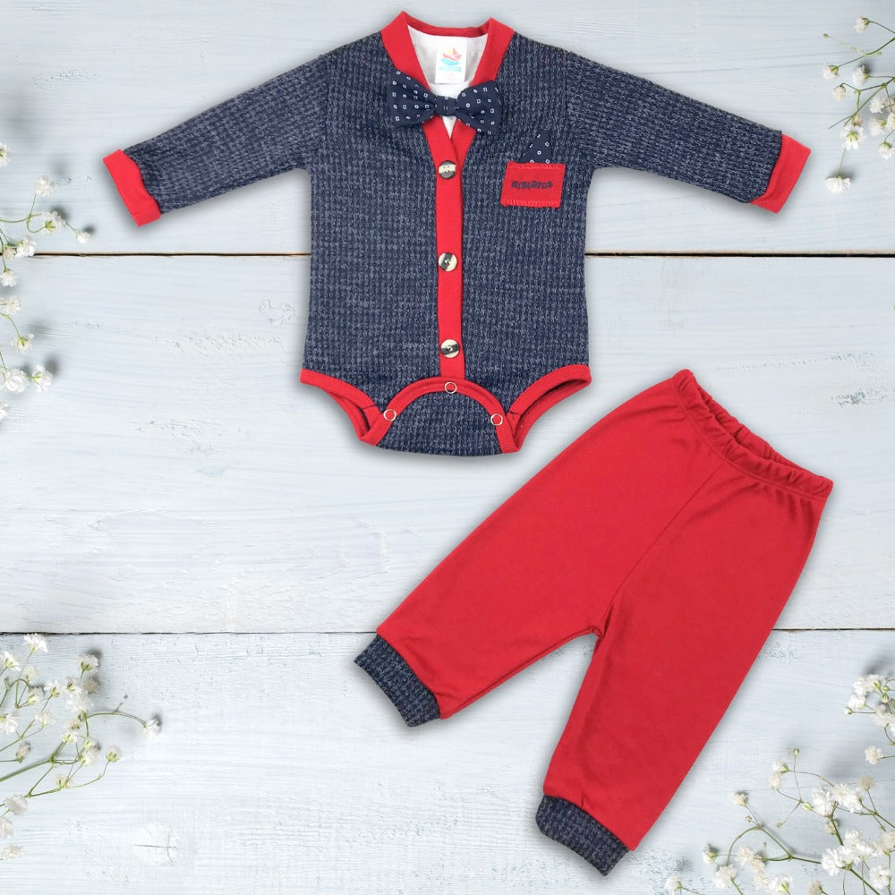 f Coordinado tipo smoking con moñoy pantalón para bebés niños.