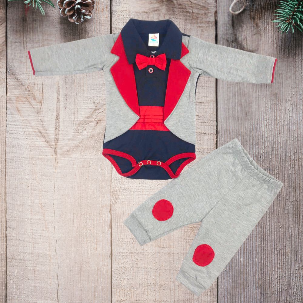 Body tipo  frack con fajilla y moño  Manga larga pantalón para Bebes Niños.