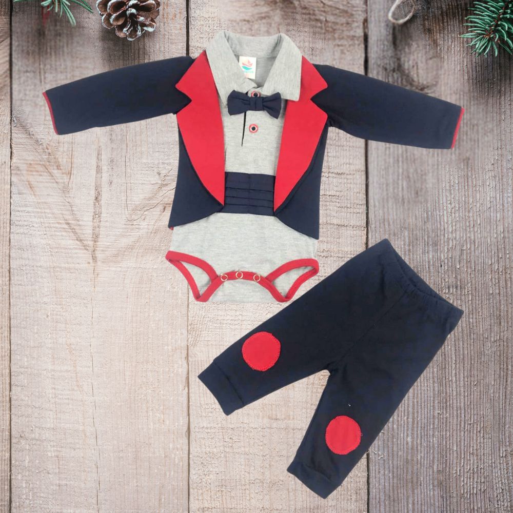 Body tipo  frack con fajilla y moño  Manga larga pantalón para Bebes Niños.