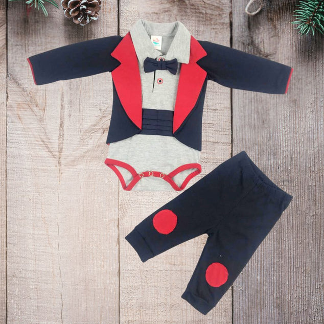 Body tipo  frack con fajilla y moño  Manga larga pantalón para Bebes Niños.