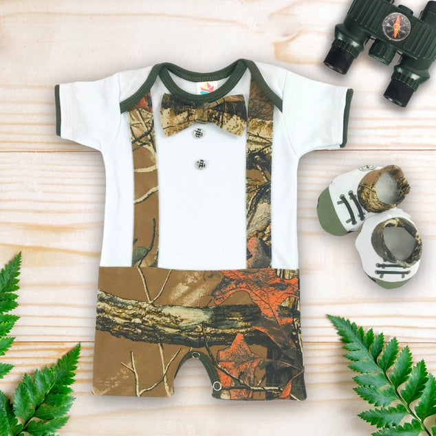 Body manga corta shorts camuflaje  esencial para bebés niños con zapatitos