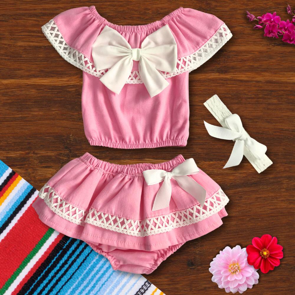 Set de blusa y olán con calzón para bebés niñas