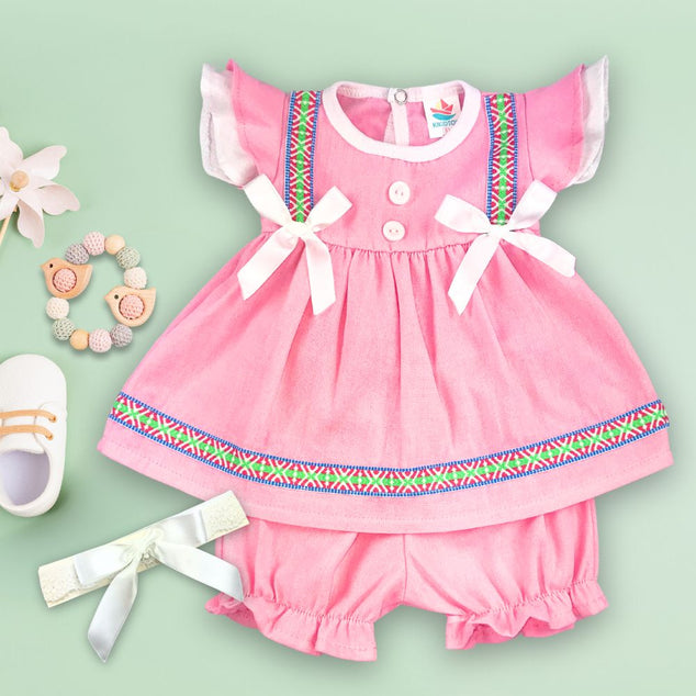 Coordinado de Vestido manga lcorta  con calzon manta para Bebés Niñas