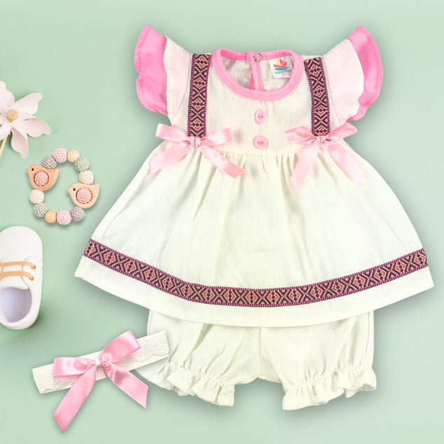 Coordinado de Vestido manga lcorta  con calzon manta para Bebés Niñas