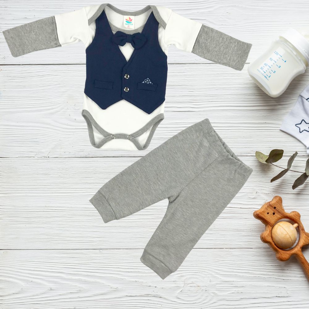 Coordinado de body manga larga con chaleco  YMoño  para bebés niños