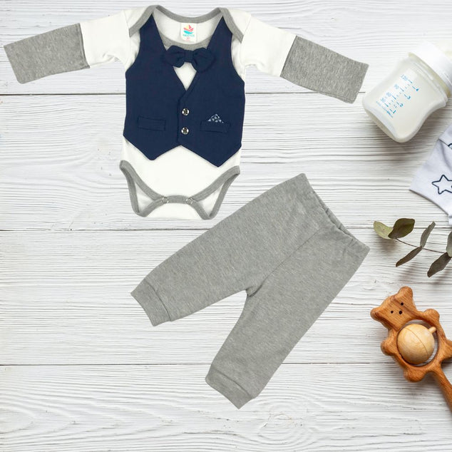 Coordinado de body manga larga con chaleco  YMoño  para bebés niños