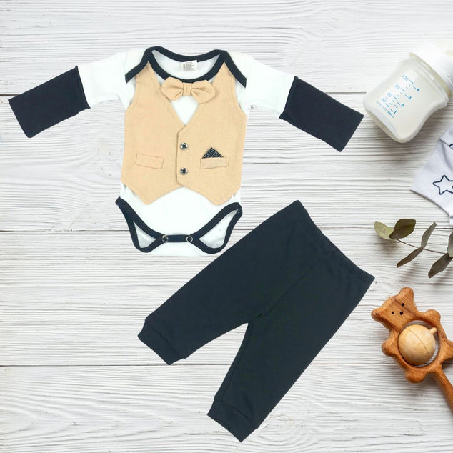 Coordinado de body manga larga con chaleco  YMoño  para bebés niños