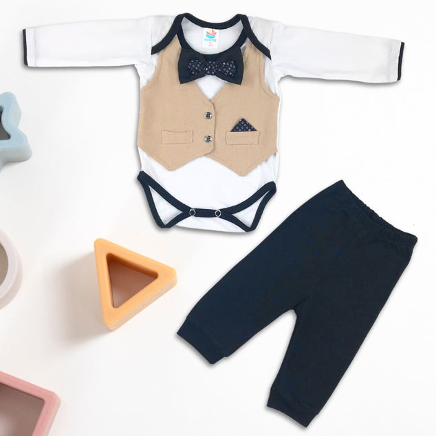 Set de body manga larga con chaleco con pantalon para bebés niños