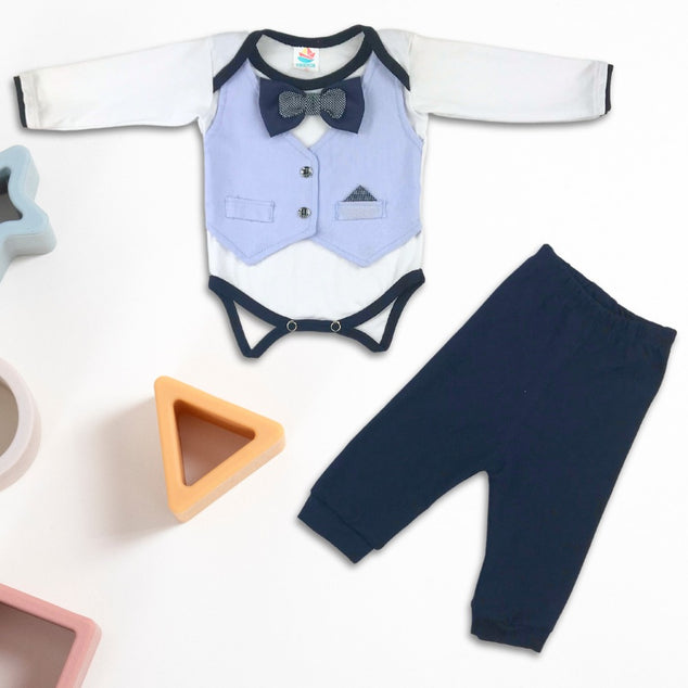 Set de body manga larga con chaleco con pantalon para bebés niños