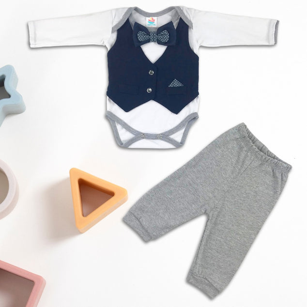 Set de body manga larga con chaleco con pantalon para bebés niños