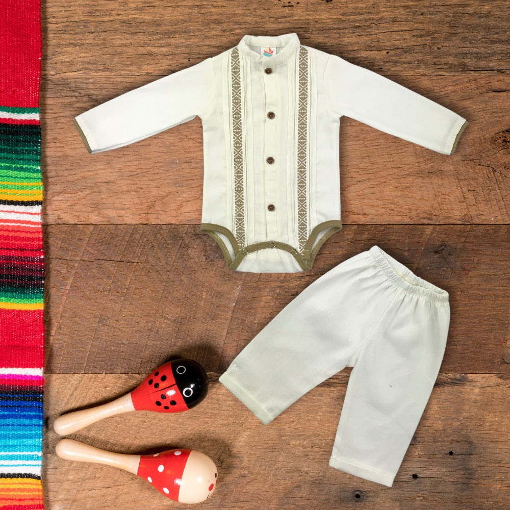 Body manga larga tipo guayabera con pantalón para bebés niños