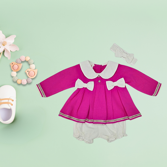 Coordinado de Vestido manga lcorta  con calzon manta para Bebés Niñas