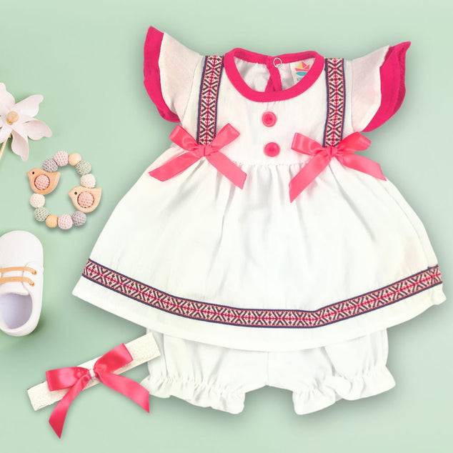 Coordinado de Vestido manga lcorta  con calzon manta para Bebés Niñas