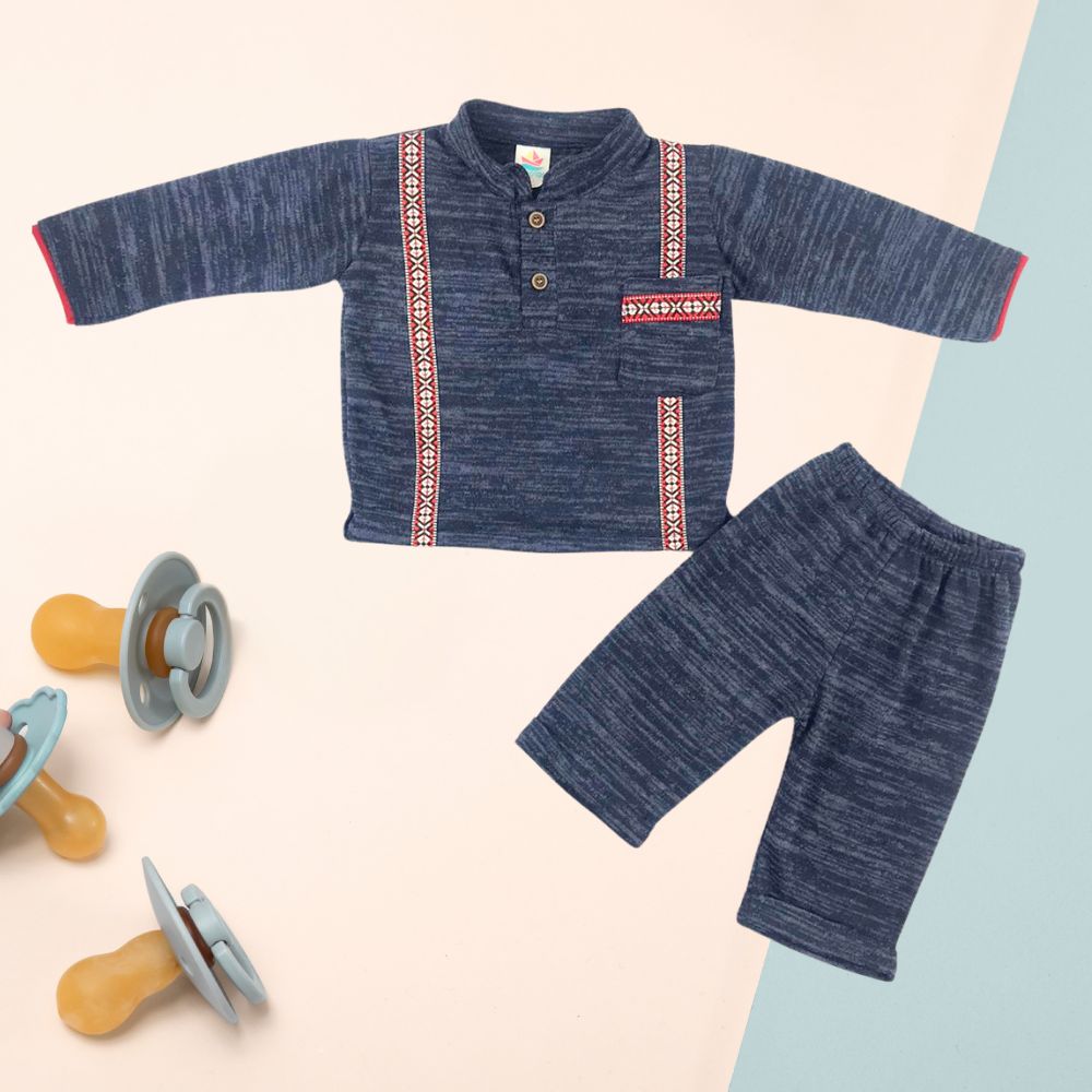 Set manga Larga  tipo guayaber con pantalon a para bebés niños (Copy)