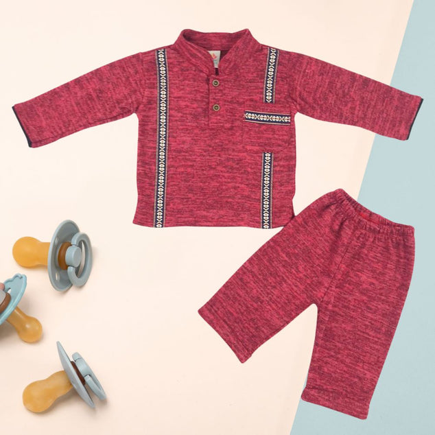 Set manga Larga  tipo guayaber con pantalon a para bebés niños (Copy)