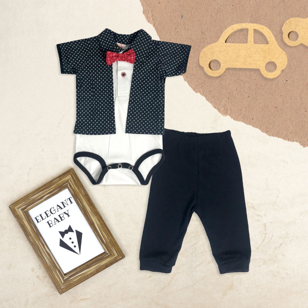Set de body de camisa cuello polo con  pantalon  para bebés niños