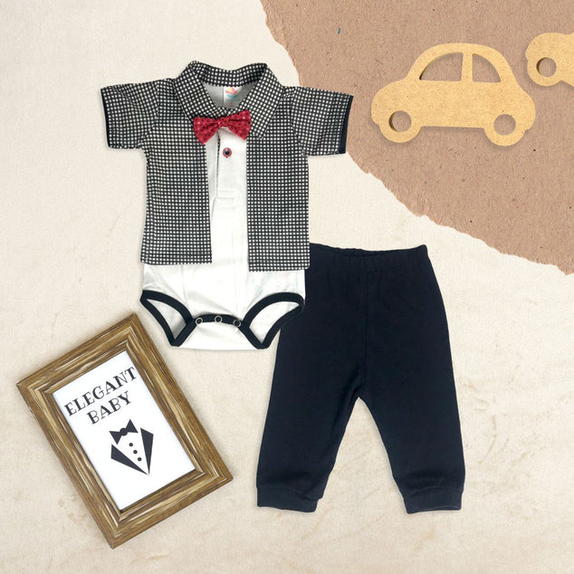 Set de body de camisa cuello polo con  pantalon  para bebés niños