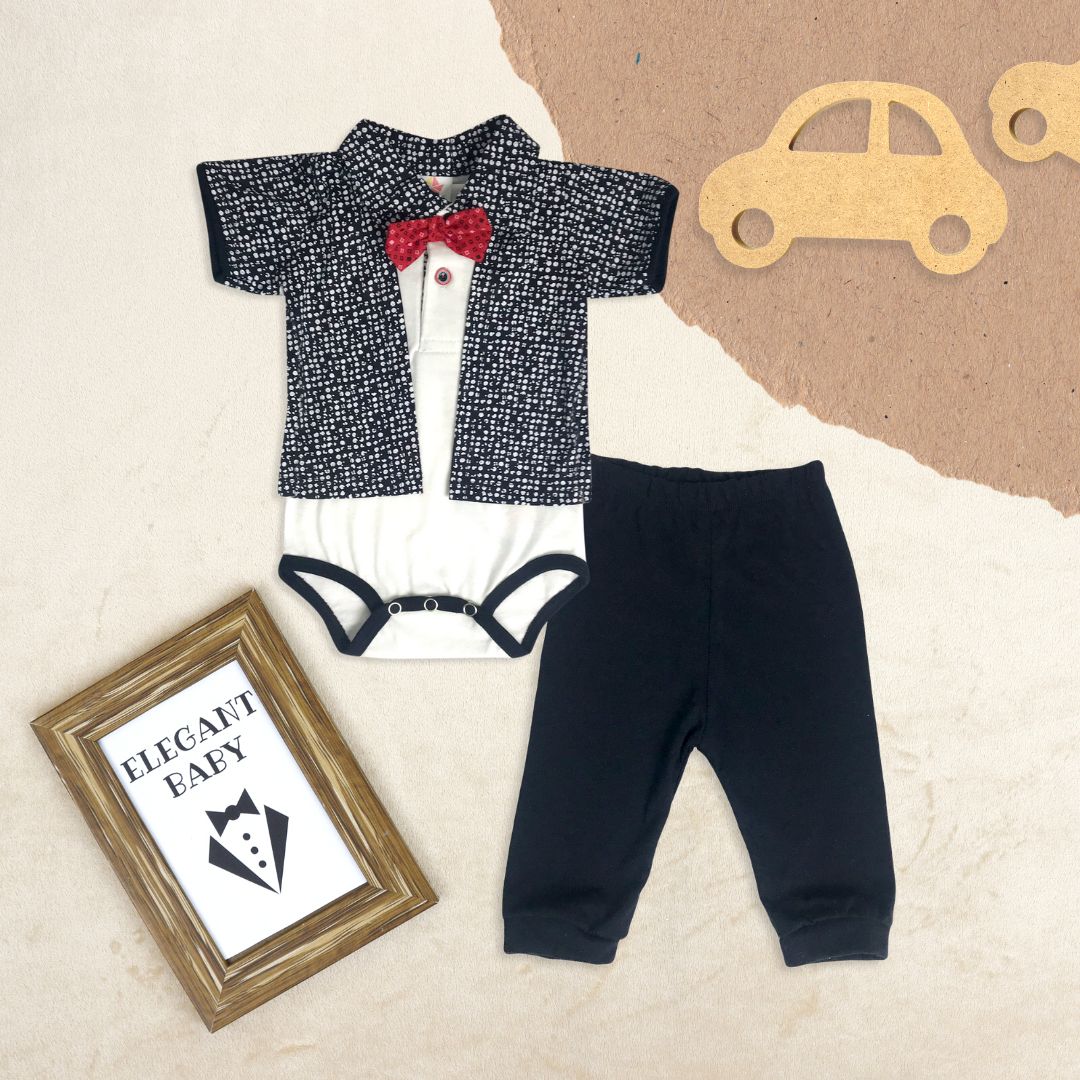 Set de body de camisa cuello polo con  pantalon  para bebés niños