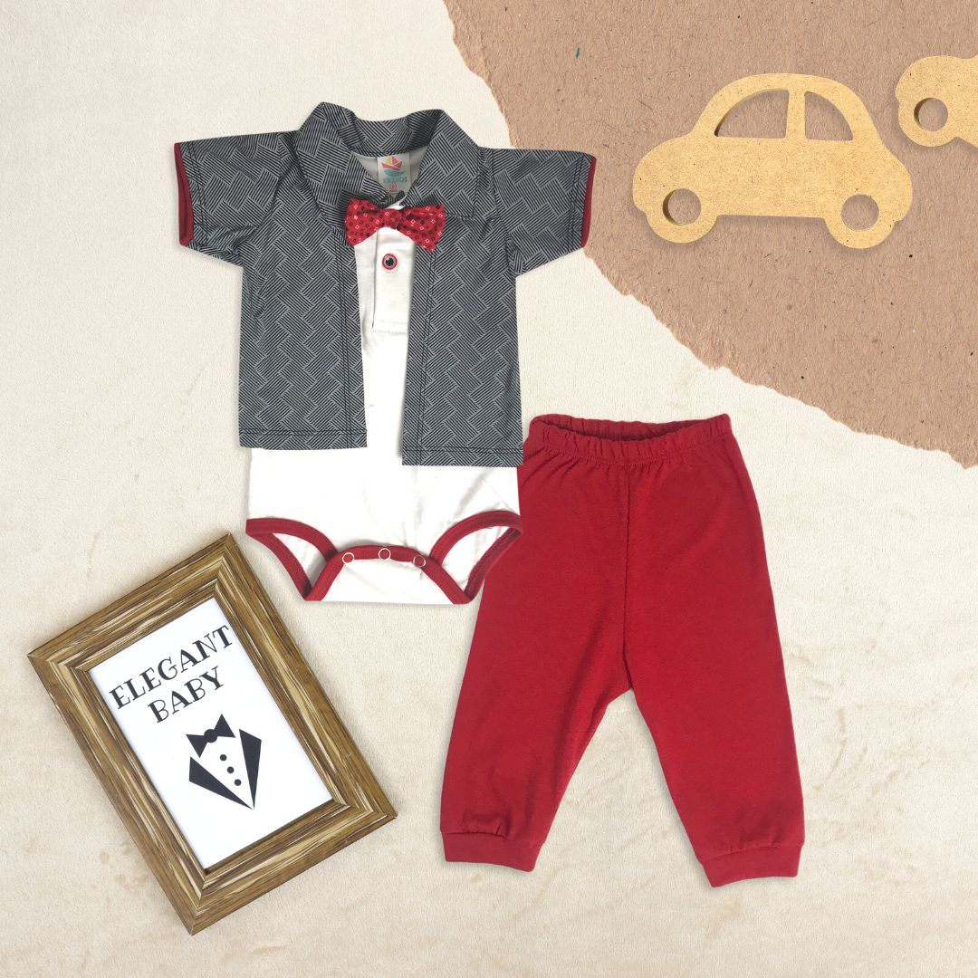 Set de body de camisa cuello polo con  pantalon  para bebés niños