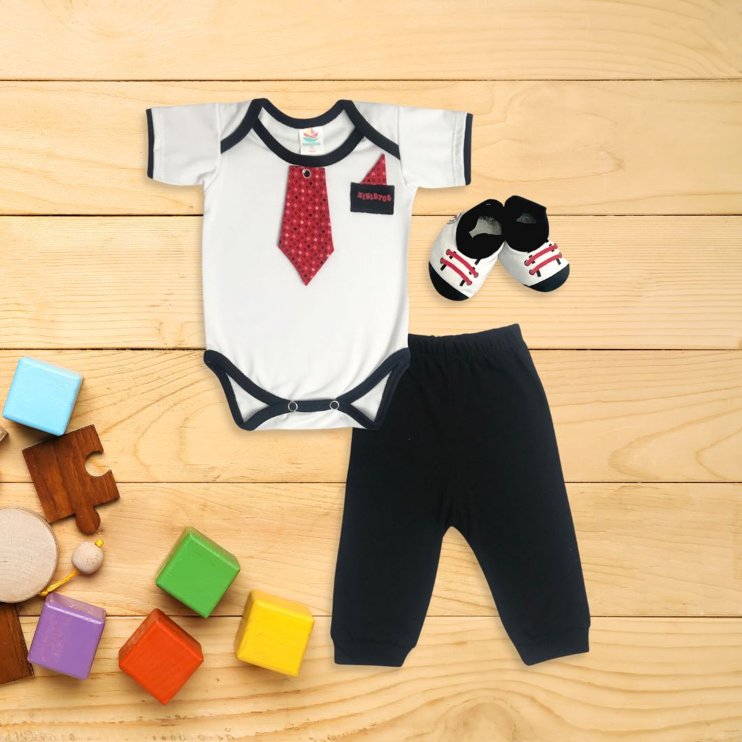 Body manga corta  con  corbata y y zapatos y pantalon para bebés niños