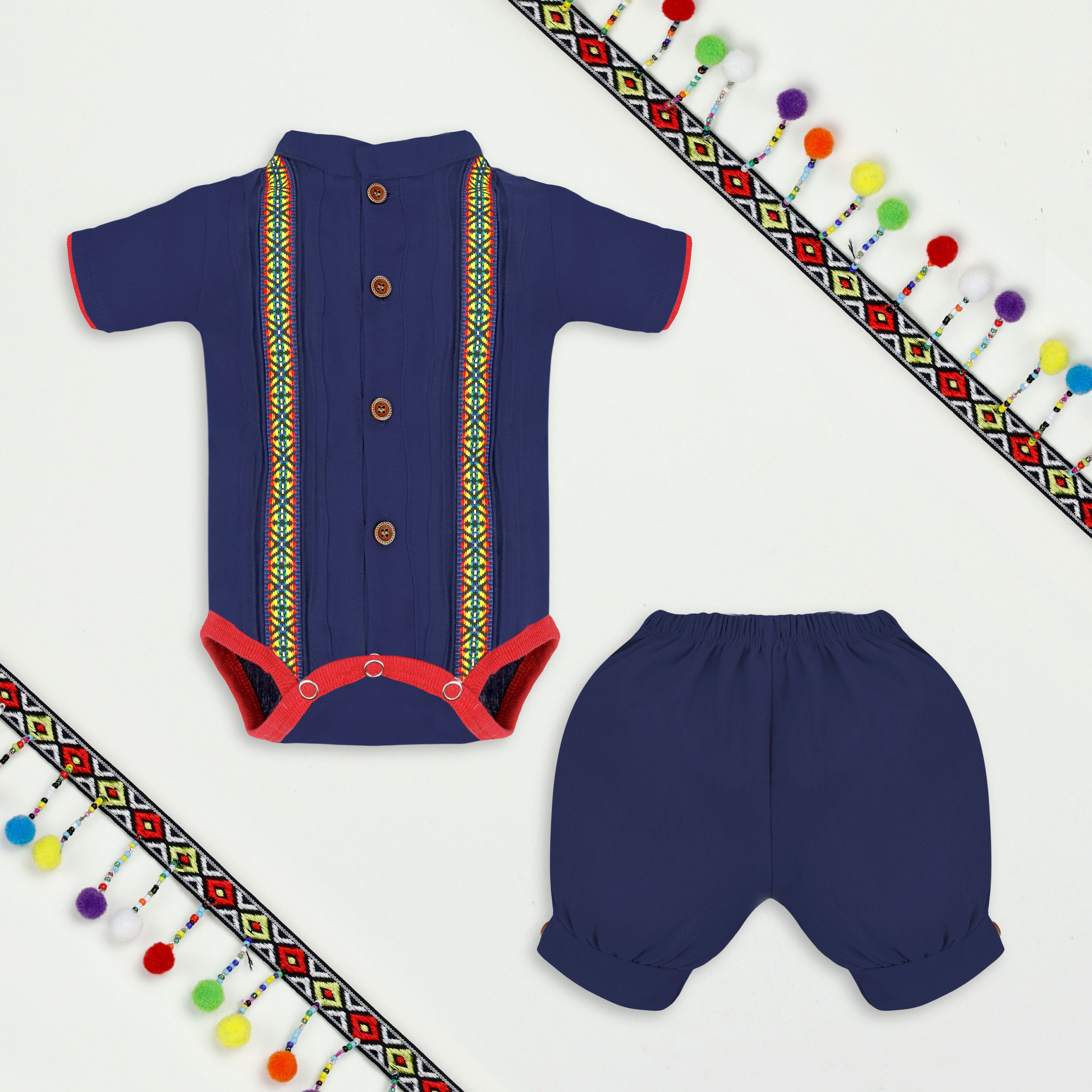 Set manga corta tipo guayabera para bebés niños