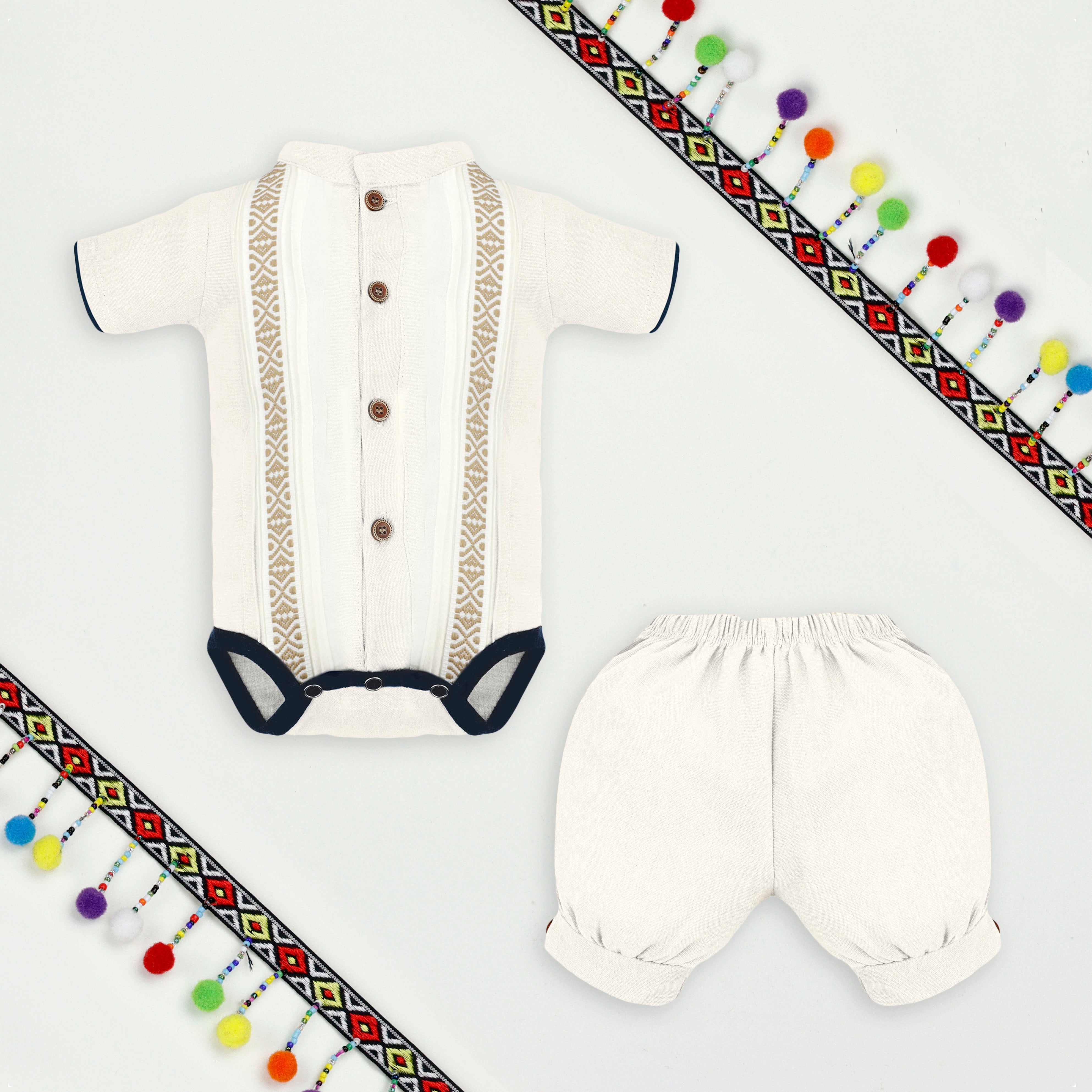 Set manga corta tipo guayabera para bebés niños