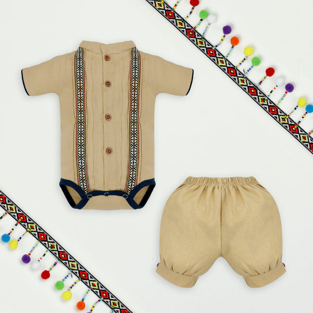 Set manga corta tipo guayabera para bebés niños