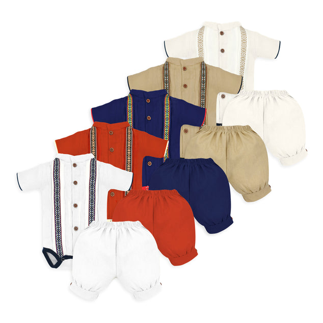 Set manga corta tipo guayabera para bebés niños